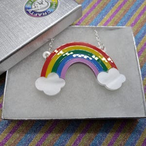 Acrylic Rainbow Pendant Necklace, Pride Jewelry, Silver Color Chain