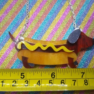 Hotdog,hotdog necklace,animal necklace,acrylic necklace,acrylic jewelry,lasercut necklace,sausage dog,sausage dog necklace,dog necklace,dog image 4