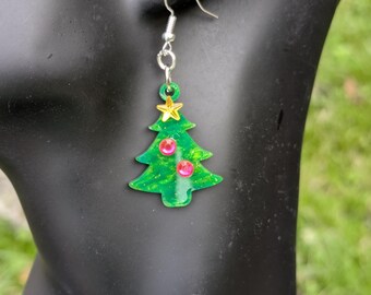 Xmas earrings,christmas tree,tree earrings,green earrings,Acrylic earrings, earrings, lightning,flash earrings,Lasercut earrings
