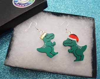 Christmas Dinosaur earrings