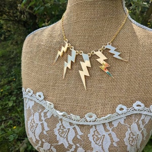 Gold necklace,lightning bolt necklace,acrylic gold,lightning jewellery,statement necklace,