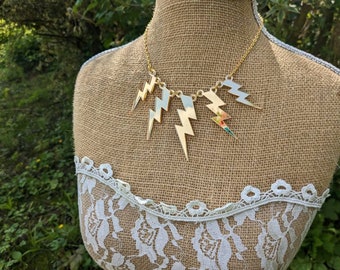 Gold necklace,lightning bolt necklace,acrylic gold,lightning jewellery,statement necklace,