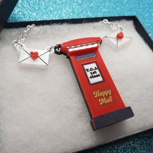 Acrylic Postbox Necklace, UK Royal Mail, Statement Jewelry