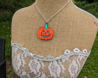 Pumpkin,pumpkin necklace,pumpkin jewelry,Halloween,Halloween necklace,orange necklace,lasercut necklace,acrylic necklace