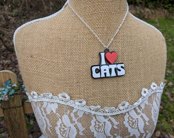 Cat necklace,i love cats,cats,animal necklace,cat jewellery,lasercut necklace,acrylic necklace