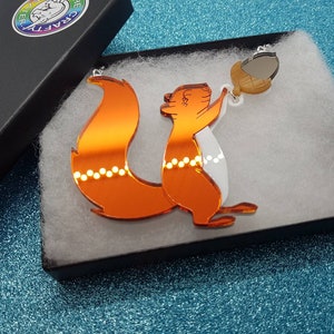Orange Squirrel Acrylic Necklace, Silver Color Chain