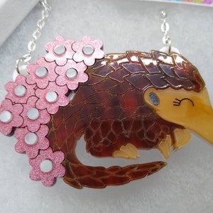 Pangolin,pangolin necklace,pangolin jewelry,acrylic necklace,acrylic jewelry,lasercut necklace,statement necklace,animal necklace,