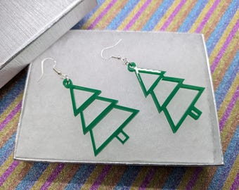Xmas earrings,christmas tree,tree earrings,green earrings,Acrylic earrings, earrings, lightning,flash earrings,Lasercut earrings