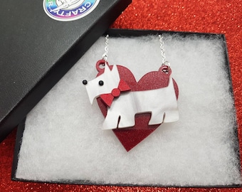 Scottie,scottie necklace,terrier,terrier necklace,acrylic necklace,dog necklace,dog jewelry,valentine necklace,heart necklace