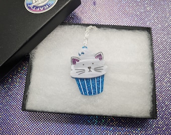 Cat necklace,cupcake necklace,kawaii necklace,acrylic necklace,statement necklace,acrylic jewellery,animal necklace