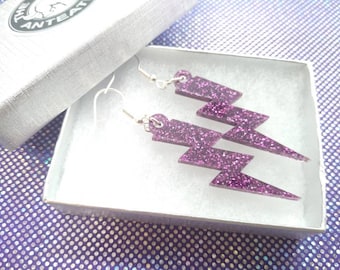 Lightning bolt earings (Purple Glitter)