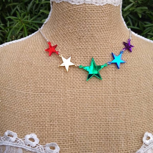 Mirror Acrylic Rainbow Star Necklace, Pride Jewelry