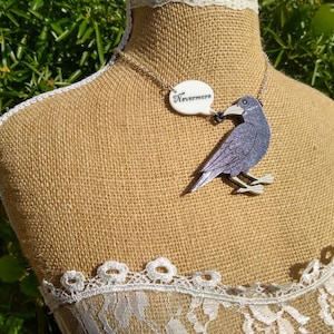 Raven,raven necklace,bird necklace, acrylic necklace,acrylic jewelry, lasercut necklace,statement necklace,book necklace,Edgar Allan Poe,