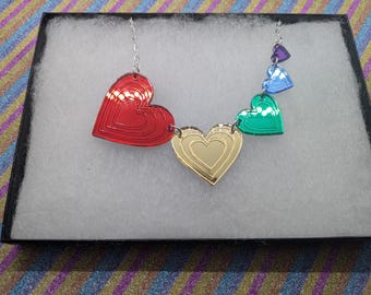 Rainbow Hearts Necklace, hearts,Acrylic hearts,Acrylic Necklace,heart Necklace,rainbow,pride Necklace, valentines Necklace,