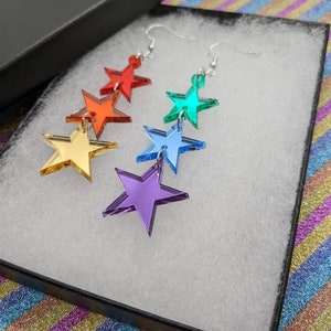 Rainbow star earings,Acrylic earrings, earrings,stars,rainbow earrings,stars earrings,jewellery,stars,star jewelry,gay, pride,pride earrings