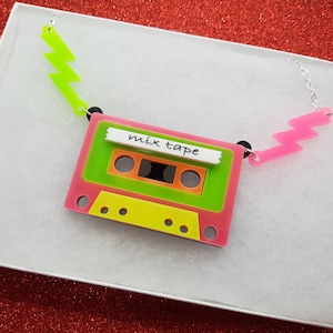 Retro Acrylic Cassette Tape Necklace, 80s Music Jewelry