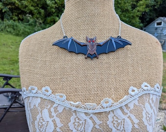 Laser Cut Acrylic Bat Necklace, Halloween Jewelry - Acrylic Necklace - Lasercut Necklace - Acrylic Jewellery - quirky - fun -