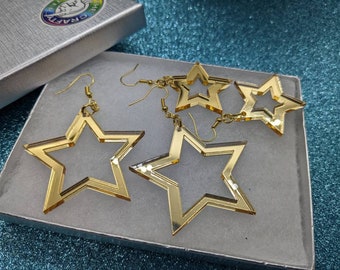 Star earings,Acrylic earrings, earrings,gold earrings,gold star earrings,80s earrings,gold stars, jewellery, Lasercut earrings,gold