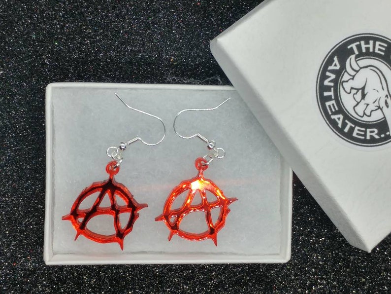 Red Anarchy Acrylic Earrings, Laser Cut Jewelry, Earrings, Silver ...