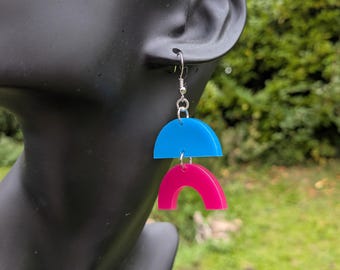 Geometric Earrings - handmade earrings - blue earrings, pink earrings - Acrylic Earrings - Lasercut Earrings - geometric jewellery - fun