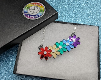 Rainbow Flower Necklace,rainbow necklace,flower necklace,rainbow star,acrylic necklace,lgbt necklace,pride necklace,gay necklace,flowers