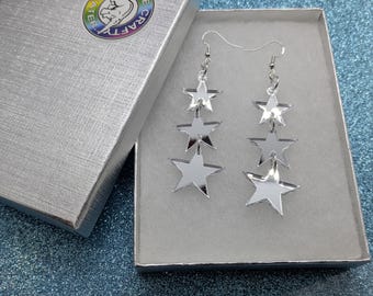 Silver star earings,Acrylic earrings, earrings,stars,star earrings,stars earrings,jewellery,stars,star jewelry,lasercut earrings