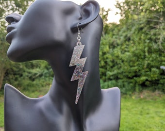 Lightning bolt earings,Acrylic earrings, earrings,bolt earrings,earrings,lightning earrings, silver earrings,jewellery, valentines,sparkle