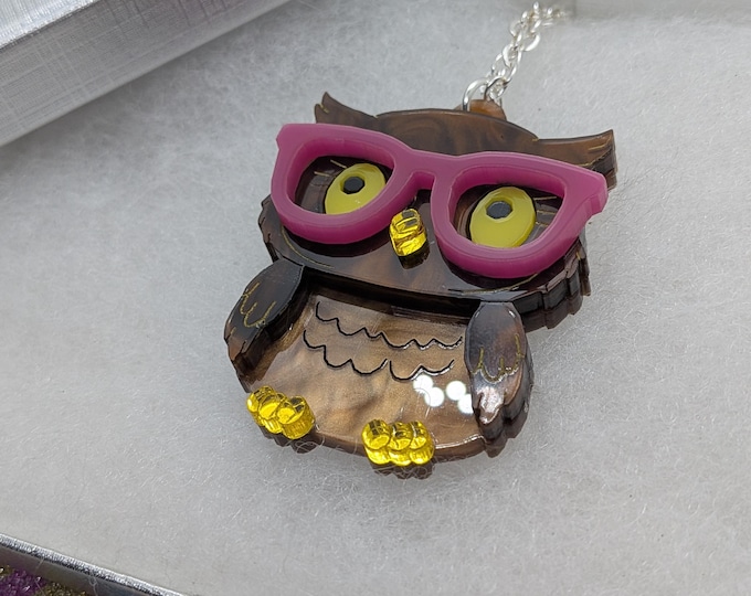 Featured listing image: Olivia The Owl Lasercut Acrylic Necklace, quirky necklace, animal necklace, fun necklace,owl jewellery, owl necklace,bird necklace