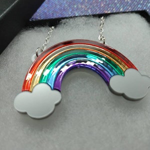 Mirror Acrylic Rainbow Necklace, Silver Color Chain, Pride Jewelry
