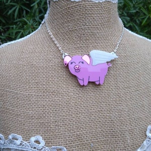 Pig necklace,acrylic necklace, acrylic jewelry, lasercut necklace,statement necklace, necklace,pig,fun,pink necklace,animal jewelry,