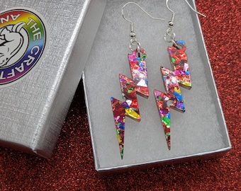 Lightning bolt earings,Acrylic earrings, earrings,bolt earrings,  earrings,lightning earrings, silver earrings, jewellery,iridescent