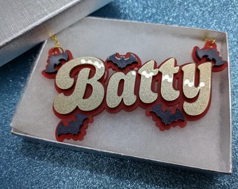 Batty necklace,bat necklace,bat,bat jewelry,Halloween,Halloween necklace,necklace,lasercut necklace,acrylic necklace