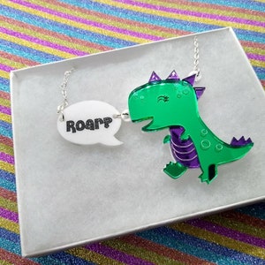 Dinosaur, dinosaur necklace, Dino necklace, dinosaur jewelry,trex, t-rex, acrylic necklace,lasercut necklace,