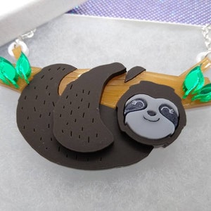 Laser Cut Acrylic Sloth Necklace, Fun Animal Jewelry