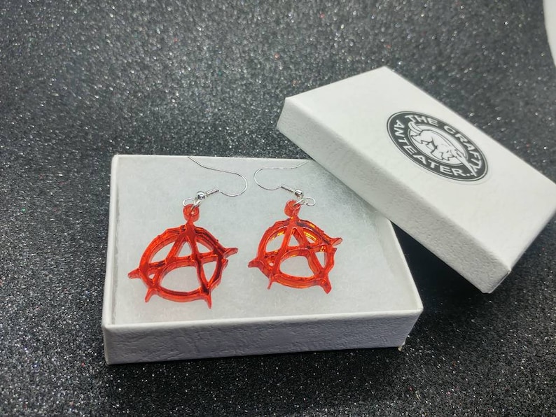 Red Anarchy Acrylic Earrings, Laser Cut Jewelry, Earrings, Silver ...
