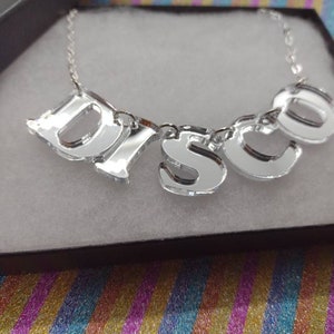 Disco, disco necklace, disco jewelry, disco jewellery, acrylic necklace, lasercut necklace, necklace, jewelry, jewellery
