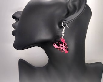 Lobster earings,Acrylic earrings, earrings,lobster earrings,red lobster earrings, silver earrings, jewellery,red lobster