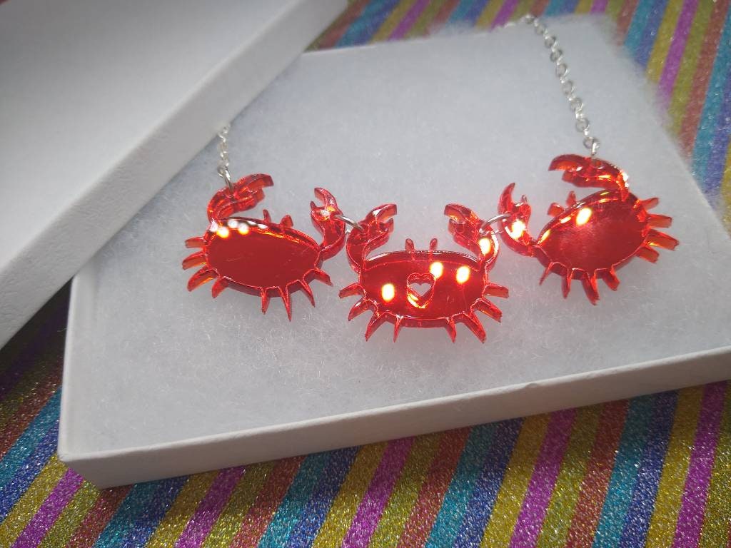 Crabs Necklace Crab Necklace Red Crabs Necklace Acrylic Etsy