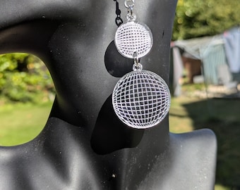 Disco Ball Earrings:Acrylic Earrings Lasercut from Single Sided Mirror Silver Acrylic.