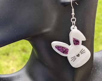 Rabbit earings,bunny earrings,earrings,stars,acrylic earrings,animal earrings, cute earrings,statement earrings,lasercut earrings