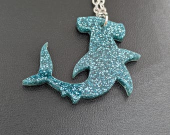 Hammerhead Shark Blue Glitter Acrylic Necklace - Value Range