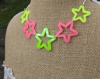 Neon Acrylic 5 Star Necklace: Statement Jewelry