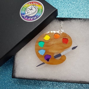 Painting necklace,palette necklace,artist necklace,rainbow necklace,acrylic necklace lasercut necklace