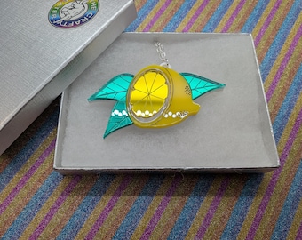 Acrylic Lemon Necklace Lasercut Summer Jewelry Silver Color Chain