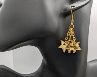 Star earings,Acrylic earrings, earrings,gold earrings,gold star earrings,80s earrings,gold stars, jewellery, Lasercut earrings,gold
