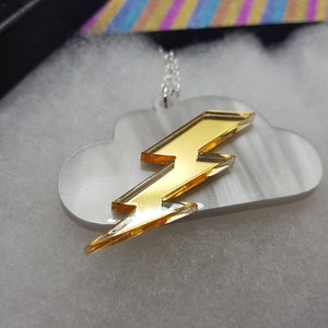 Thunder necklace, thunder bolt, lightning necklace, cloud necklace, acrylic necklace, lasercut necklace