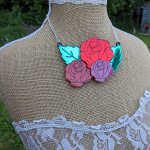 Flower necklace,flowers,roses,statement necklace,acrylic necklace,summer necklace,lasercut necklace