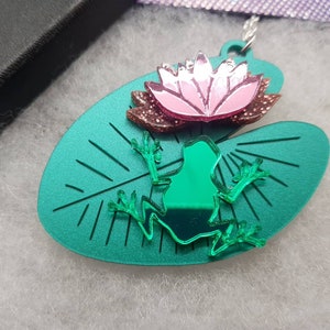 Frog necklace,frog jewelry,Lilly pad necklace,jewelry, acrylic necklace, acrylic jewelry, lasercut necklace, statement necklace,frog