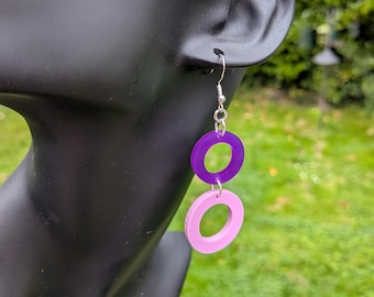 Geometric Earrings - pink earrings - Purple earrings, silver earrings - Acrylic Earrings - Lasercut Earrings - geometric jewellery