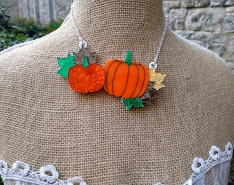 Pumpkin,pumpkin necklace,pumpkin jewelry,Halloween,Halloween necklace,orange necklace,lasercut necklace,acrylic necklace